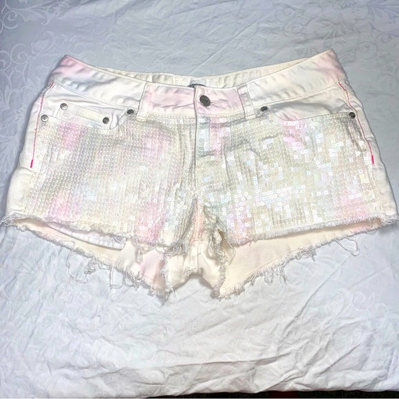 PINK Sequin Denim Shorts Tie Dyed Victoria’s Secret Pastel Jean Cutoff Sparkly 8 - Picture 5 of 9